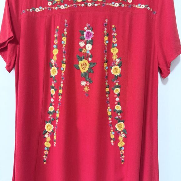 Umgee Mini Tunic Dress Womens Medium Red Embroidered Short Sleeve  Boho Artsy - Picture 4 of 10